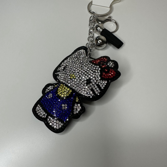 NWT Rhinestone Hello Kitty Keychain Bag Charm Black Vegan Suede - Picture 10 of 11